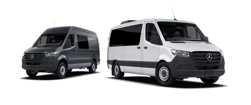 Two different models of Mercedes-Benz vans.