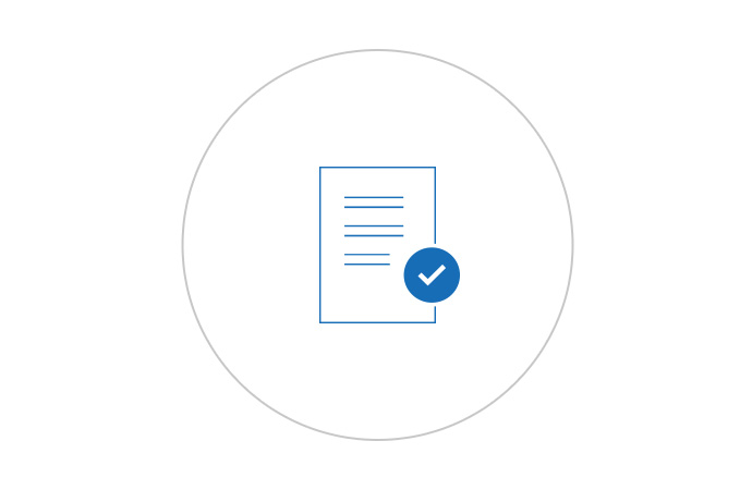 An icon of a legal document with a check mark.